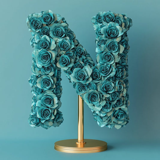 Neptune Teal Rose Letter N Lamp - Imaginary Worlds