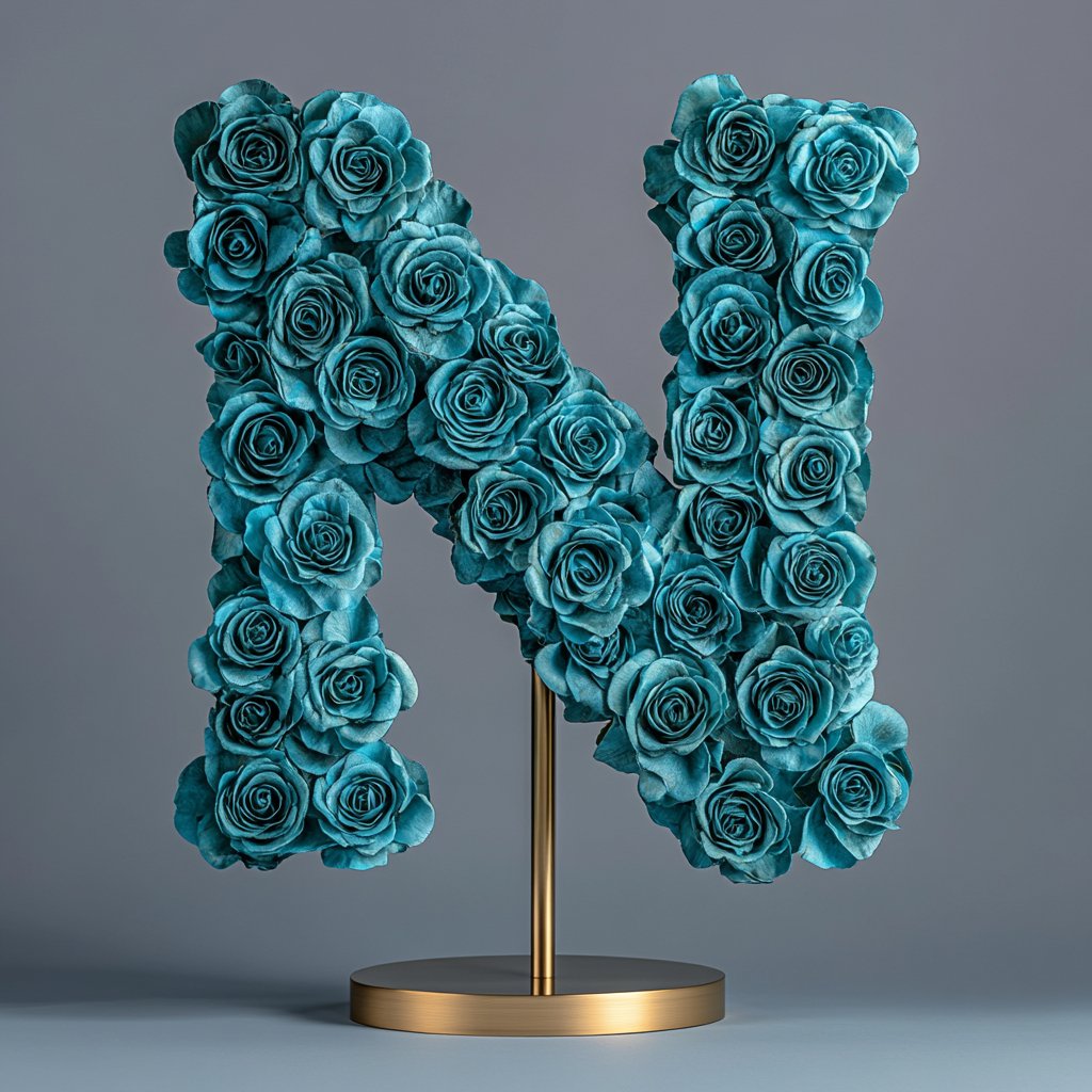 Neptune Teal Rose Letter N Lamp - Imaginary Worlds