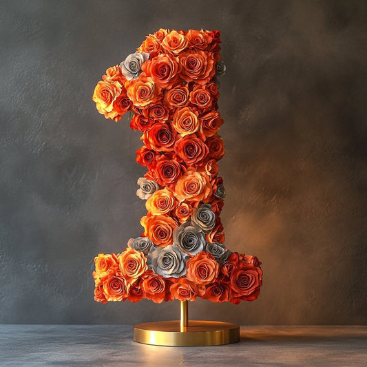 Orange and Silver Rose Eternal Number 1 Lamp - Imaginary Worlds