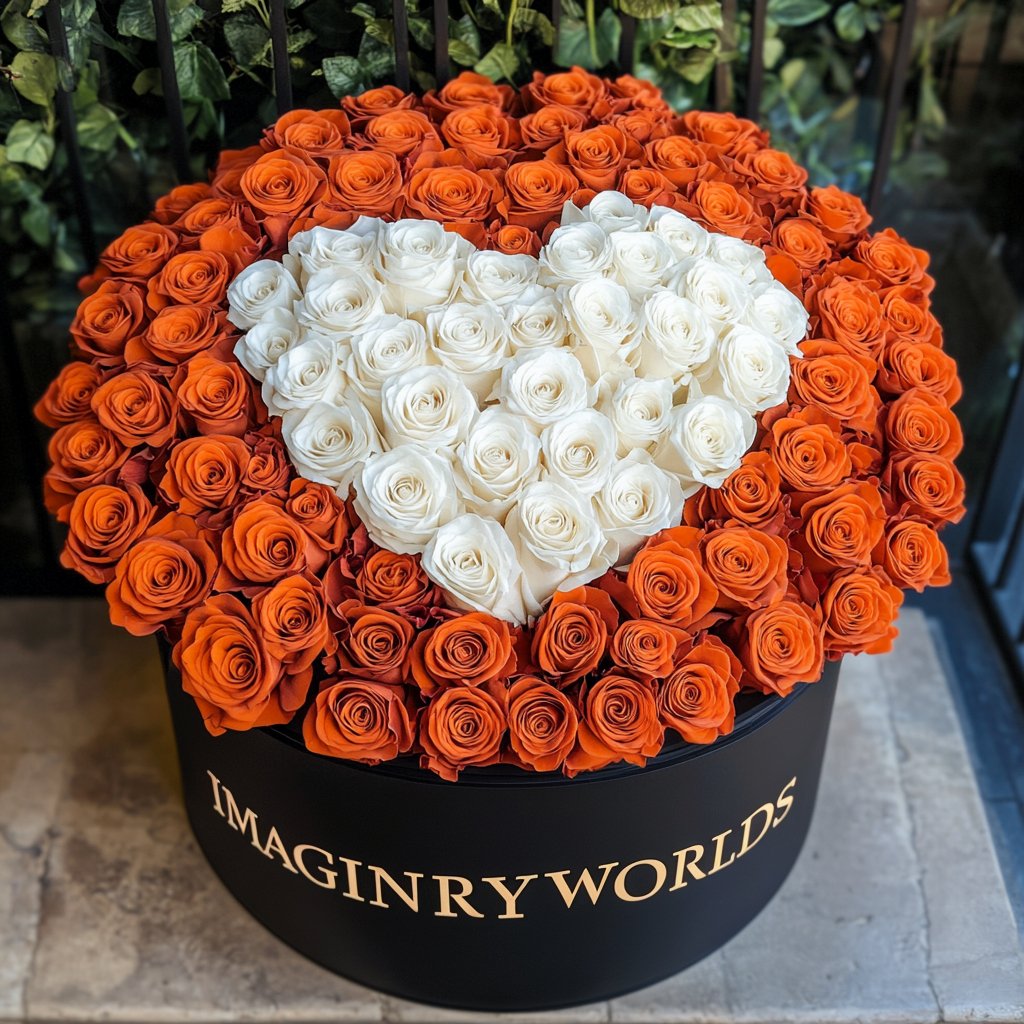 Orange Ramo Buchon with White Rose Heart – Preserved Roses at Imaginary ...