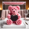 Pink Rose Bear with Black Roses Heart - Imaginary Worlds