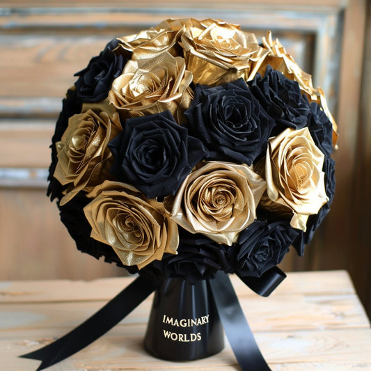 Preserved Black and Gold Roses Flower Bouquet - Imaginary Worlds