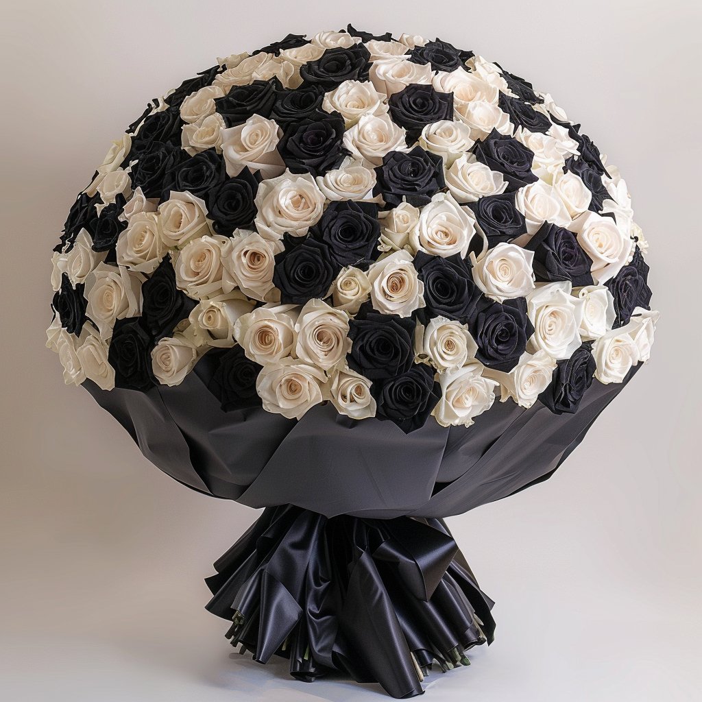 Preserved Black and White Roses Flower Bouquet - Imaginary Worlds