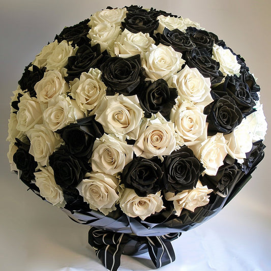 Preserved Black and White Roses Flower Bouquet - Imaginary Worlds