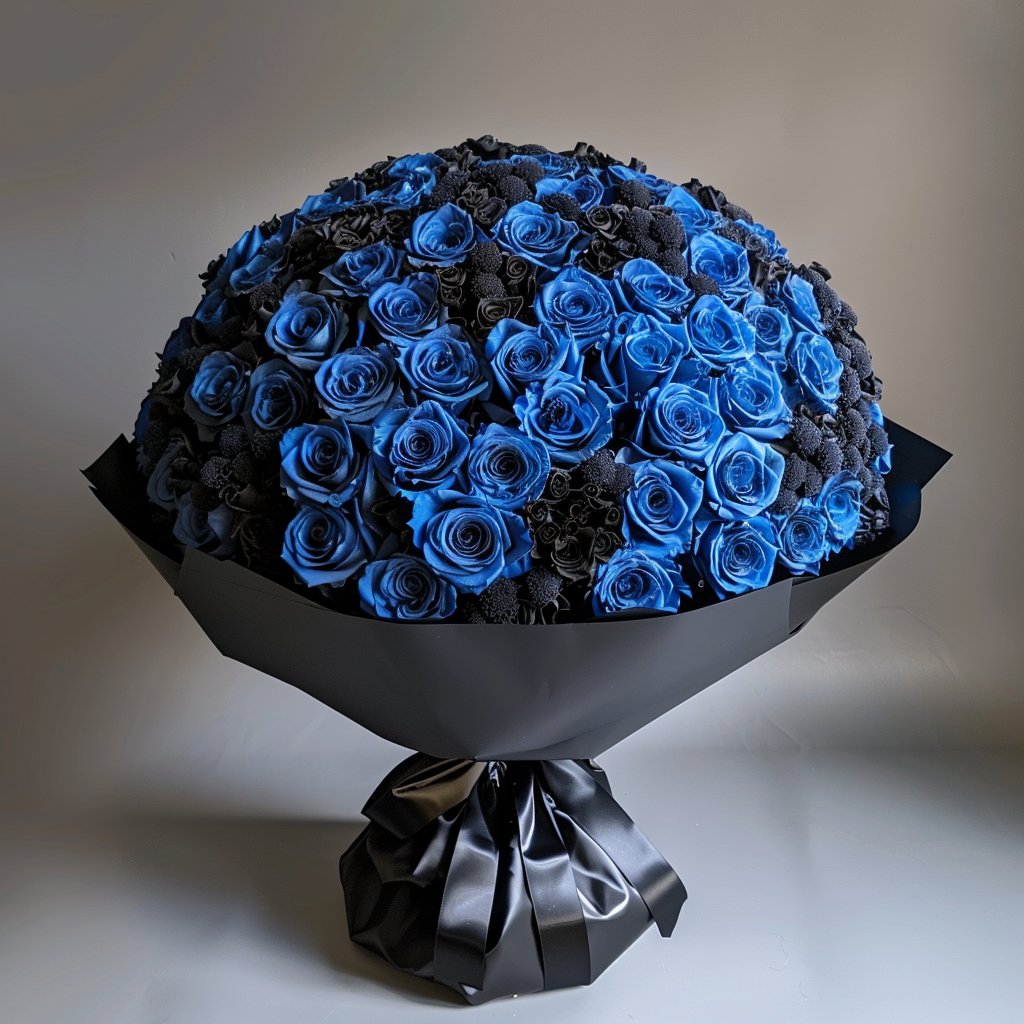 Preserved Blue and Black Roses Flower Bouquet - Imaginary Worlds