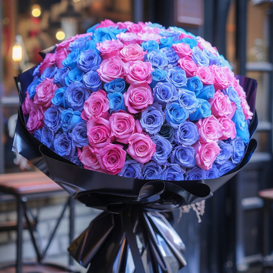 Preserved Blue and Pink Roses Flower Bouquet - Imaginary Worlds