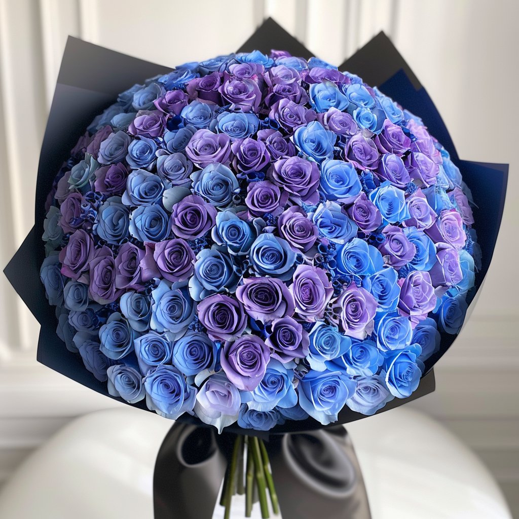 Preserved Blue and Purple Roses Flower Bouquet - Imaginary Worlds