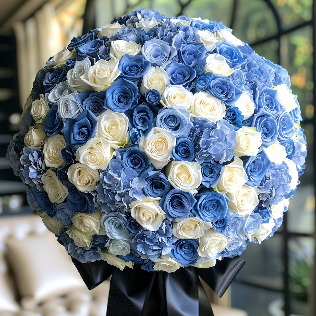 Preserved Blue and White Roses Flower Bouquet - Imaginary Worlds