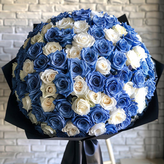 Preserved Blue and White Roses Flower Bouquet - Imaginary Worlds