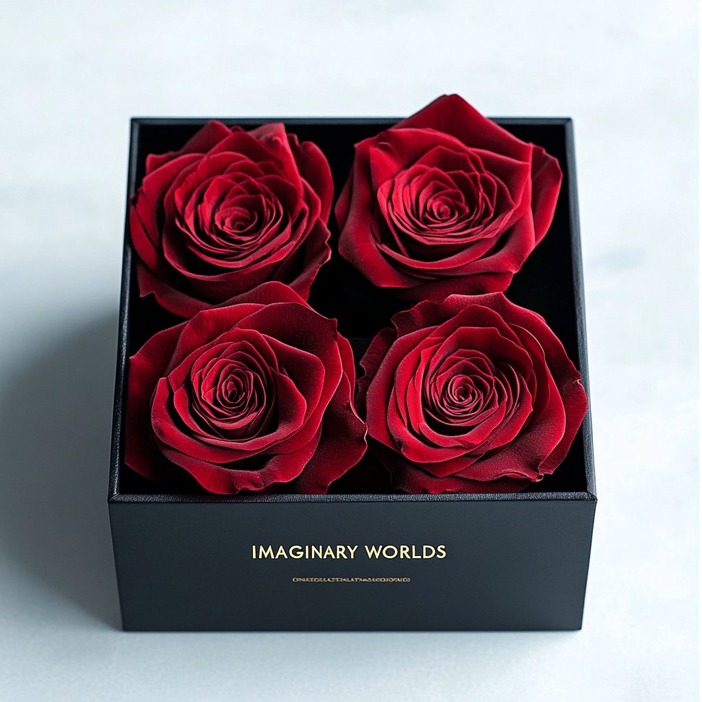 Preserved Burgundy Roses in Black Square Box - Imaginary Worlds