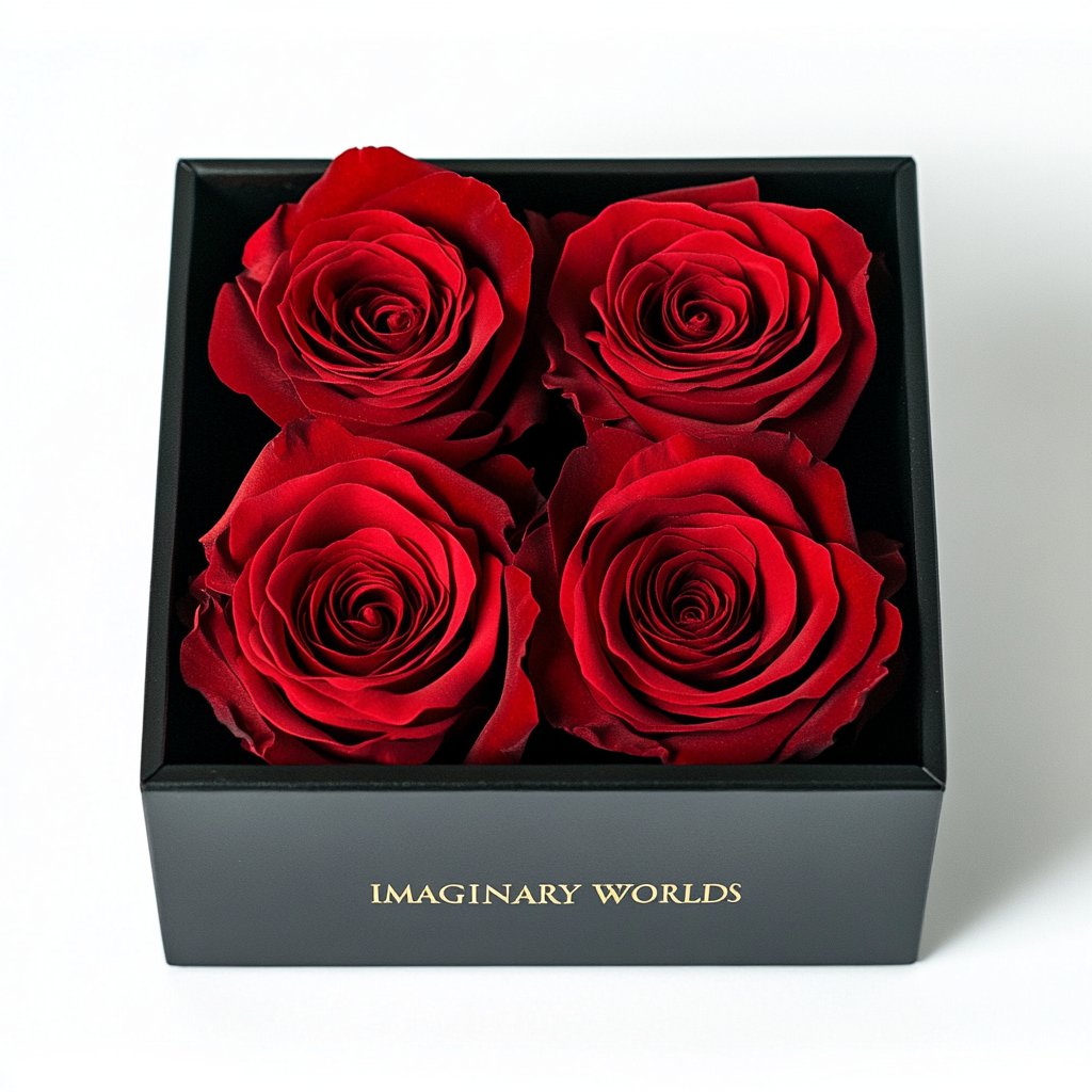 Preserved Burgundy Roses in Black Square Box - Imaginary Worlds