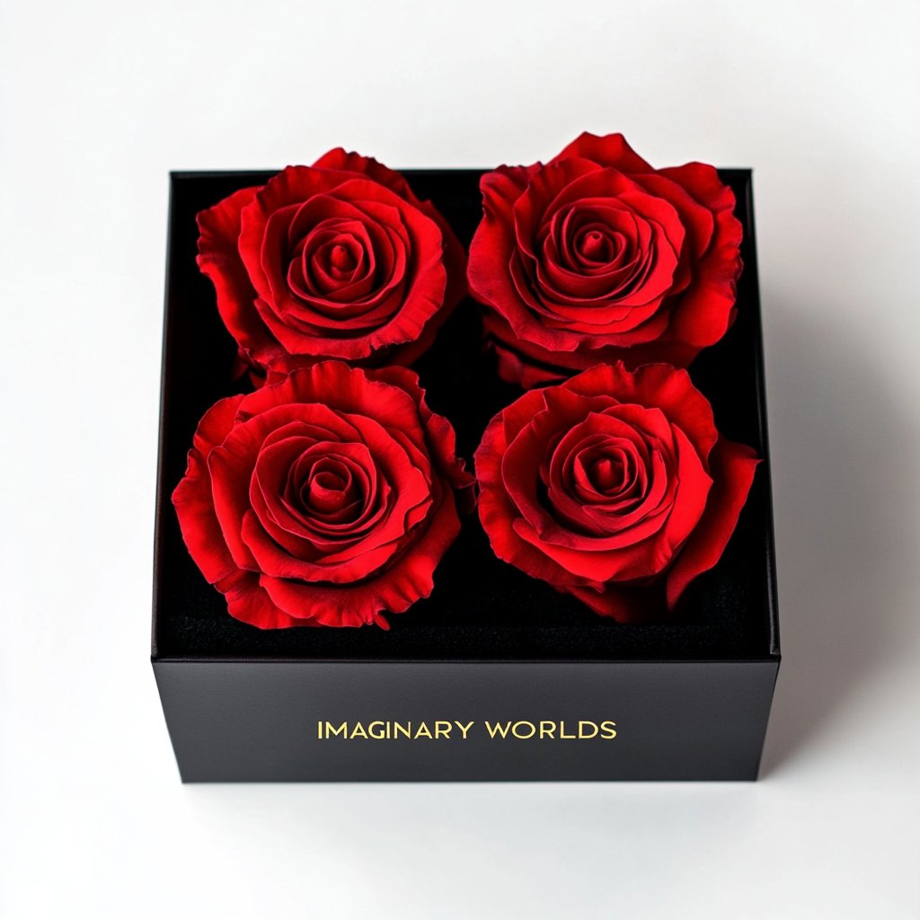 Preserved Burgundy Roses in Black Square Box - Imaginary Worlds