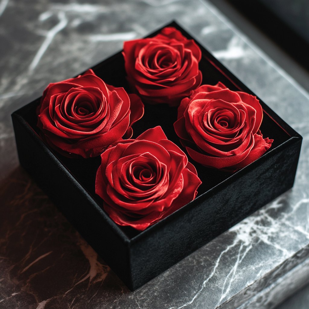 Preserved Burgundy Roses in Black Square Box - Imaginary Worlds