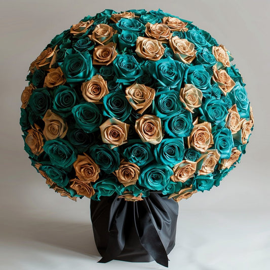 Preserved Gold and Teal Roses Flower Bouquet - Imaginary Worlds