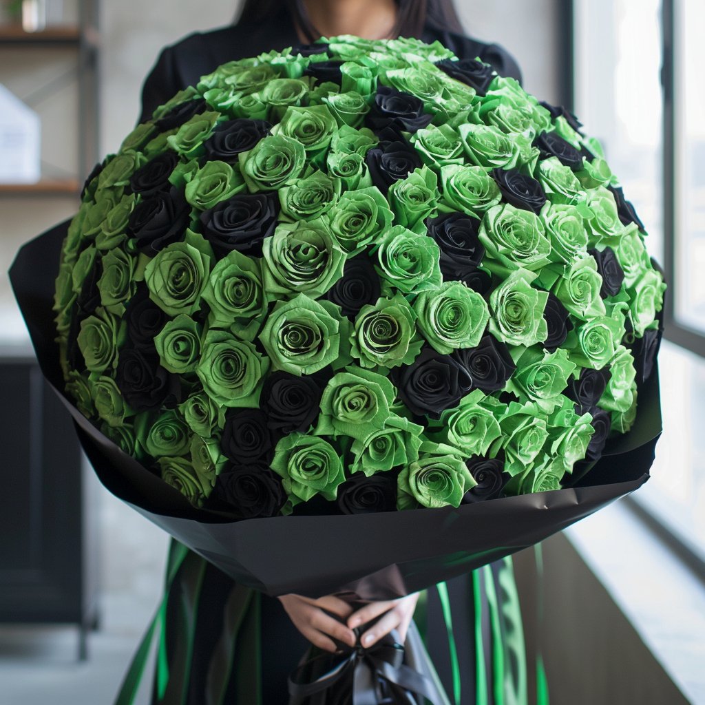 Preserved Green and Black Roses Flower Bouquet - Imaginary Worlds