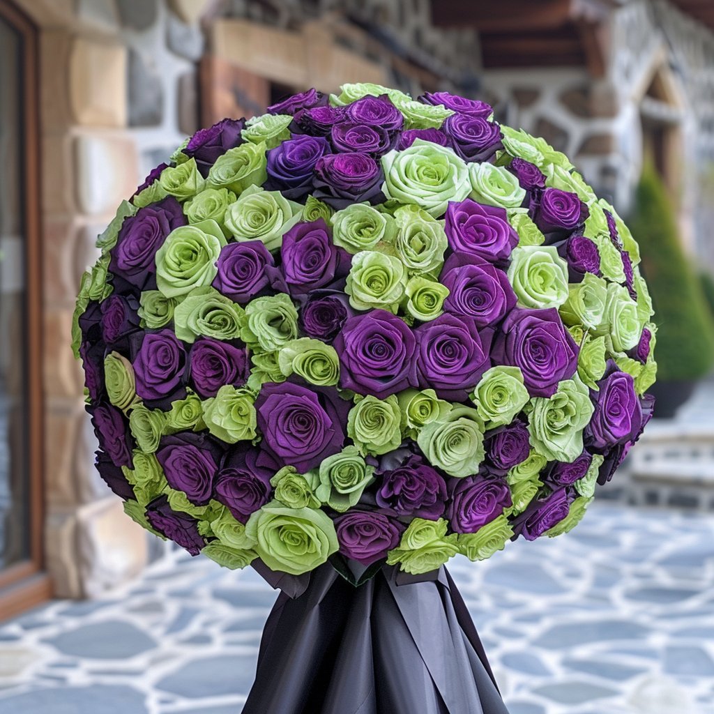 Preserved Green and Purple Roses Flower Bouquet - Imaginary Worlds