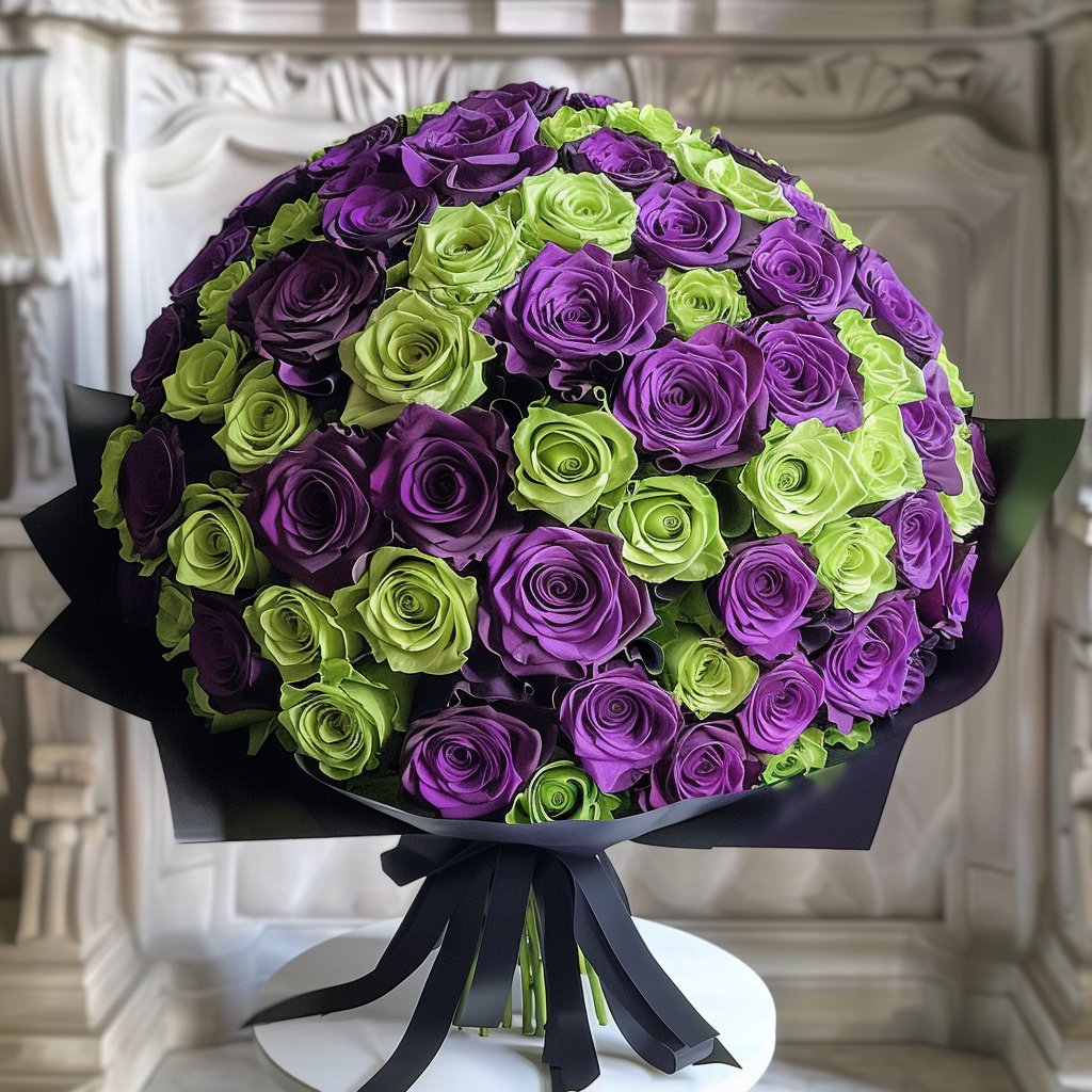 Preserved Green and Purple Roses Flower Bouquet - Imaginary Worlds