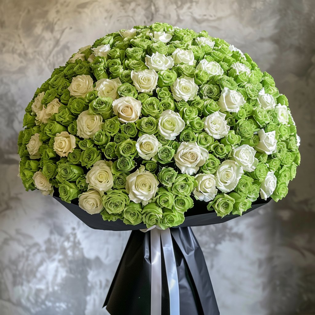 Preserved Green and White Roses Flower Bouquet - Imaginary Worlds