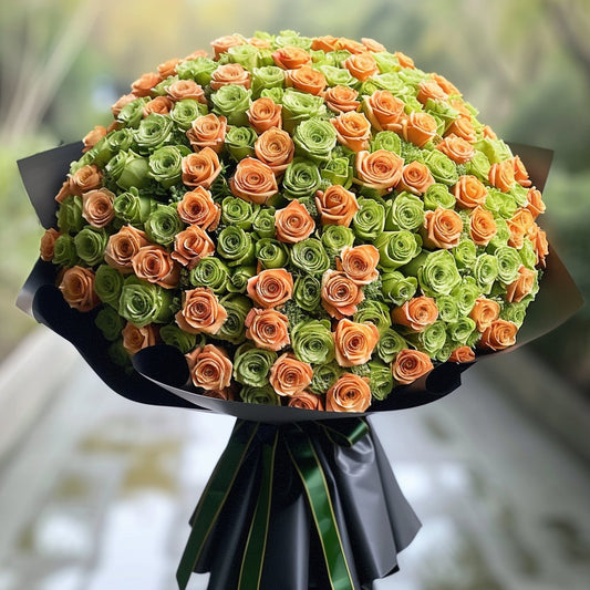 Preserved Orange and Green Roses Flower Bouquet - Imaginary Worlds