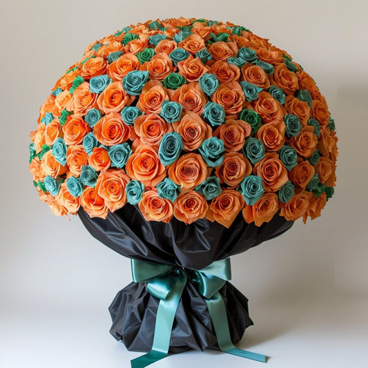 Preserved Orange and Teal Roses Flower Bouquet - Imaginary Worlds