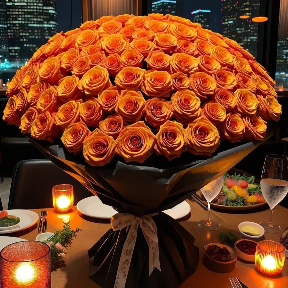 Preserved Orange Roses Flower Bouquet - Imaginary Worlds