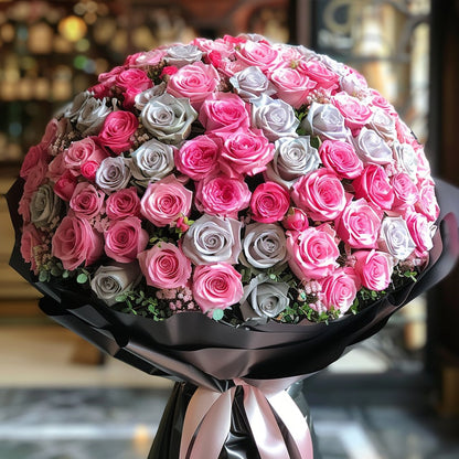 Preserved Pink and Silver Roses Flower Bouquet – Preserved Roses at ...