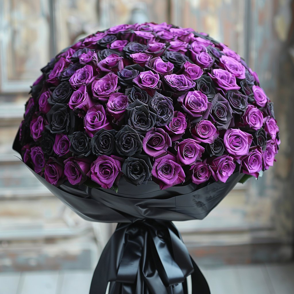 Preserved Purple and Black Roses Flower Bouquet - Imaginary Worlds