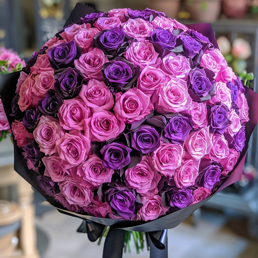 Preserved Purple and Pink Roses Flower Bouquet - Imaginary Worlds