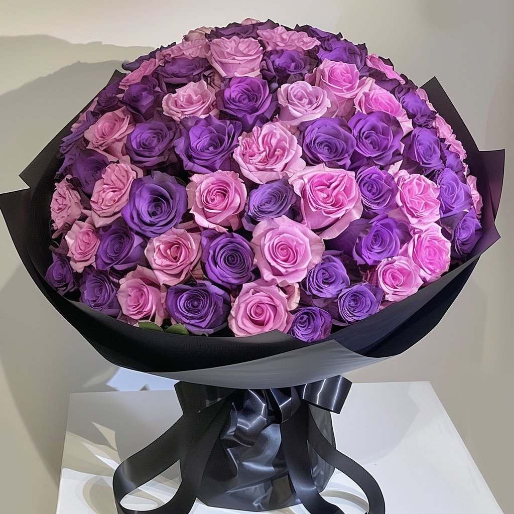 Preserved Purple and Pink Roses Flower Bouquet - Imaginary Worlds