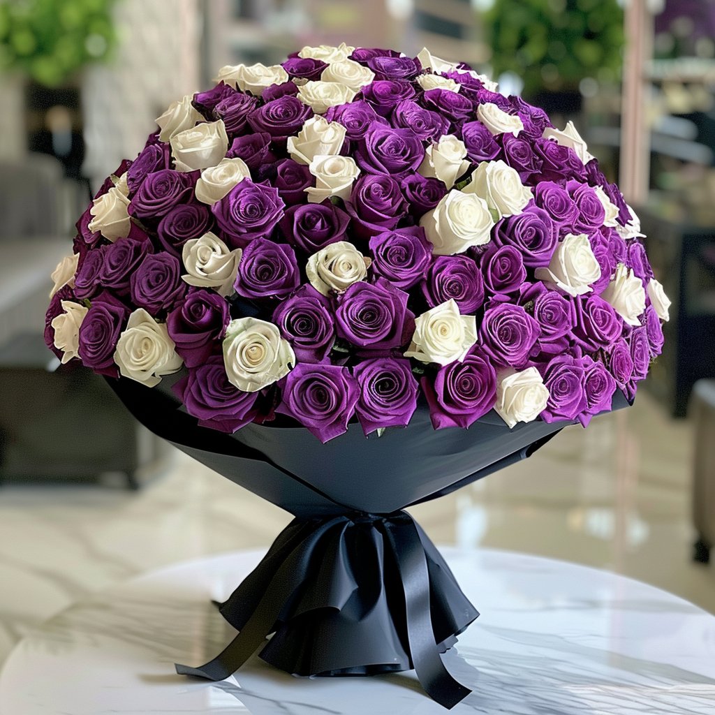 Preserved Purple and White Roses Flower Bouquet - Imaginary Worlds