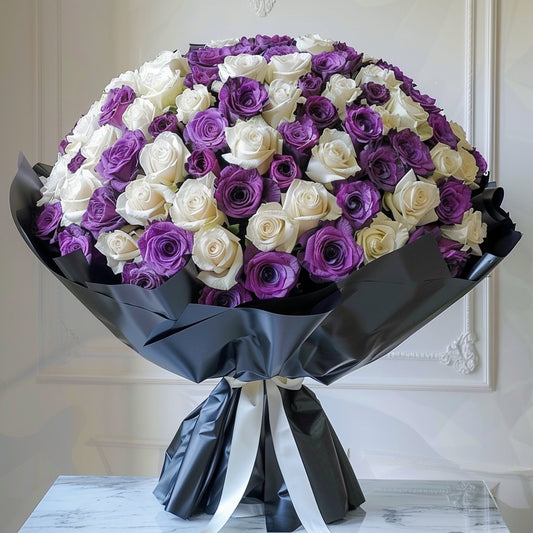 Preserved Purple and White Roses Flower Bouquet - Imaginary Worlds