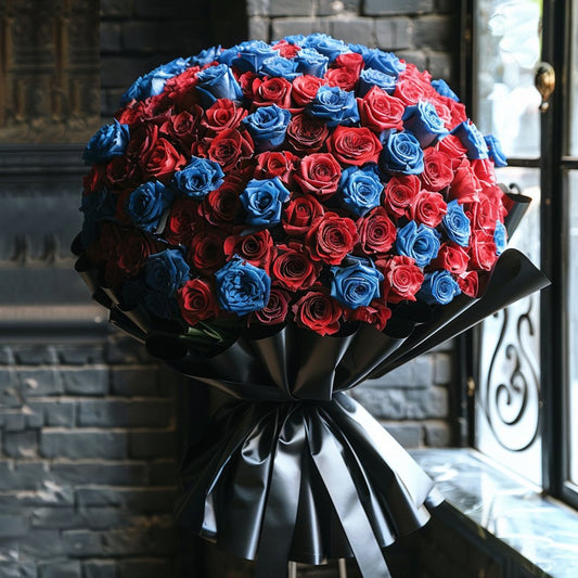 Preserved Red and Blue Roses Flower Bouquet - Imaginary Worlds