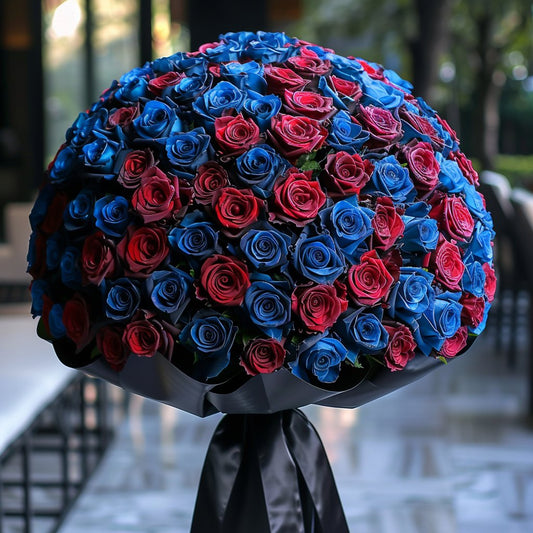 Preserved Red and Blue Roses Flower Bouquet - Imaginary Worlds