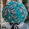 Preserved Silver and Teal Roses Flower Bouquet - Imaginary Worlds