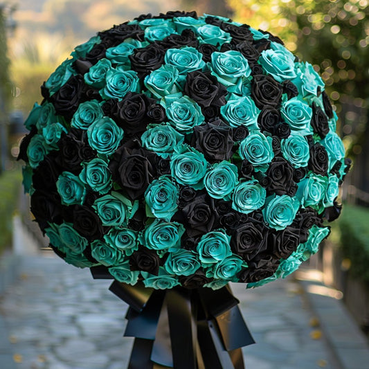 Preserved Teal and Black Roses Flower Bouquet - Imaginary Worlds