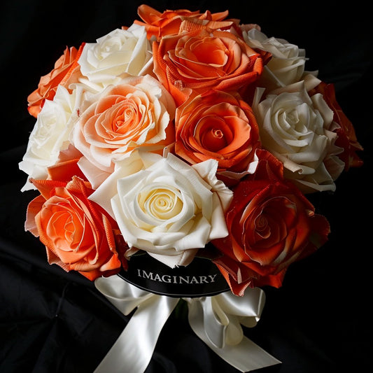 Preserved White and Orange Roses Flower Bouquet - Imaginary Worlds