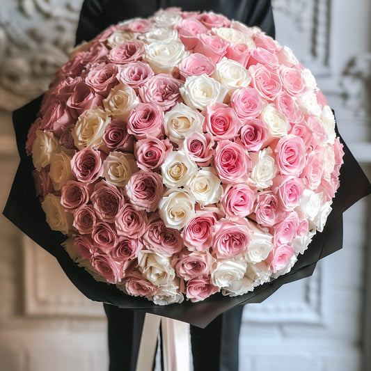 Preserved White and Pink Roses Flower Bouquet - Imaginary Worlds