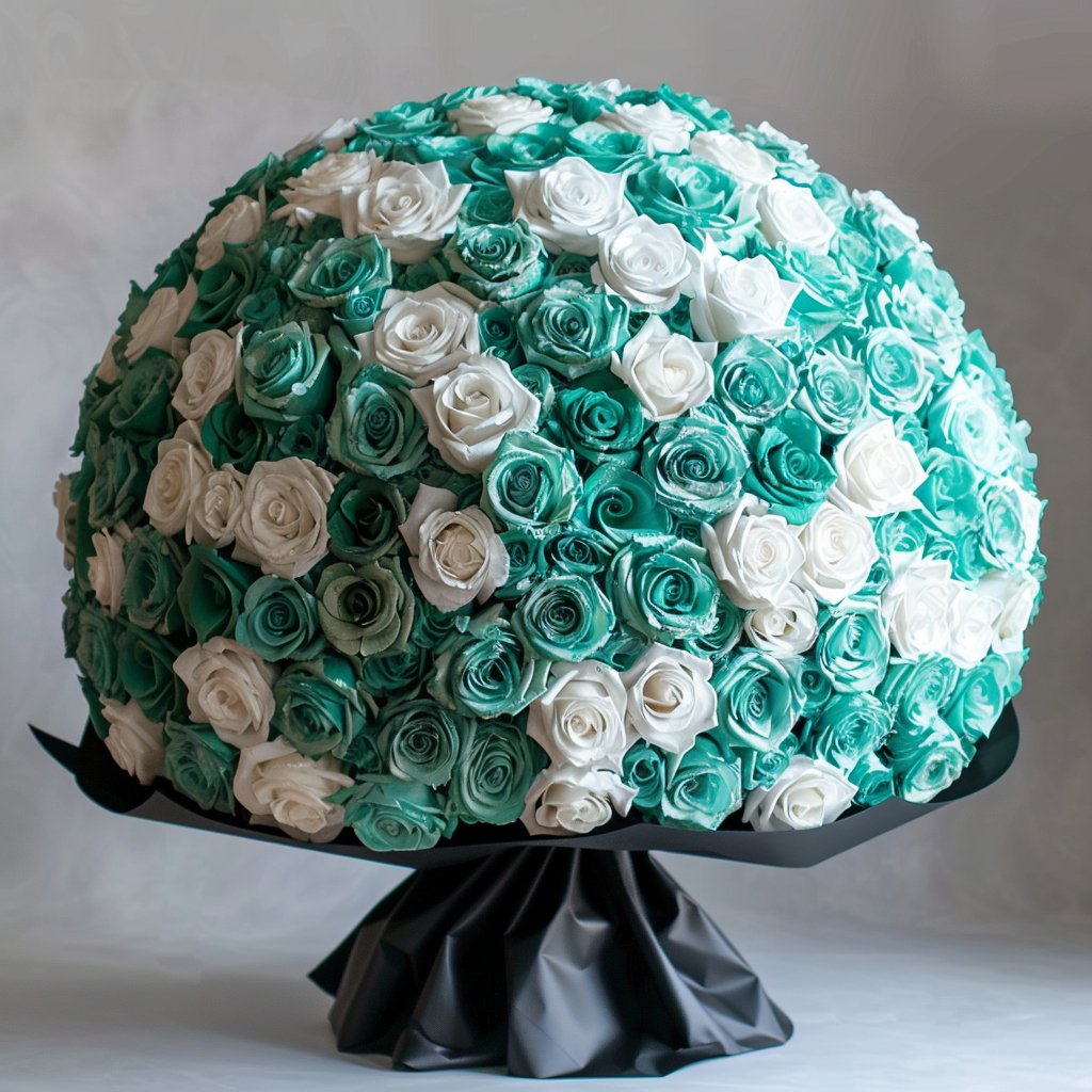 Preserved White and Teal Roses Flower Bouquet - Imaginary Worlds