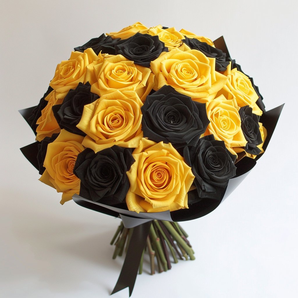 Preserved Yellow and Black Roses Flower Bouquet - Imaginary Worlds