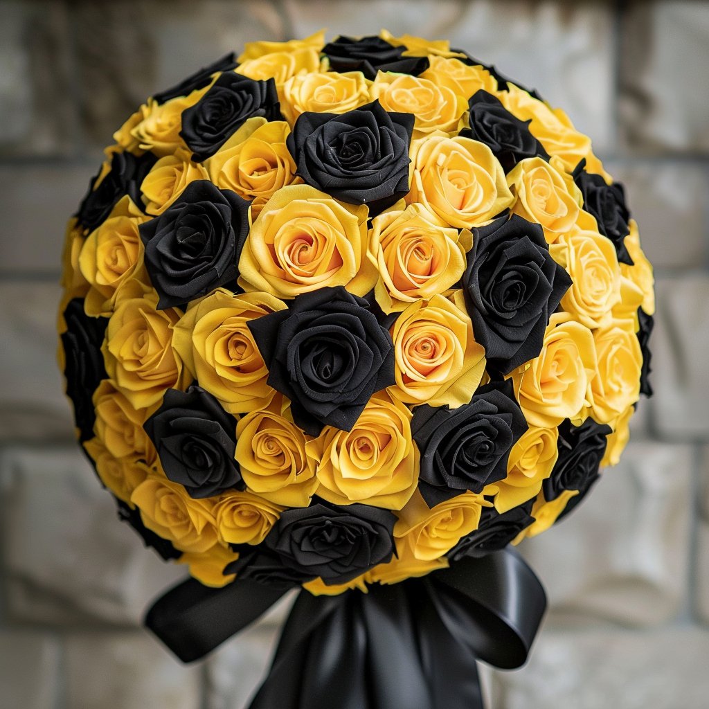 Preserved Yellow and Black Roses Flower Bouquet - Imaginary Worlds