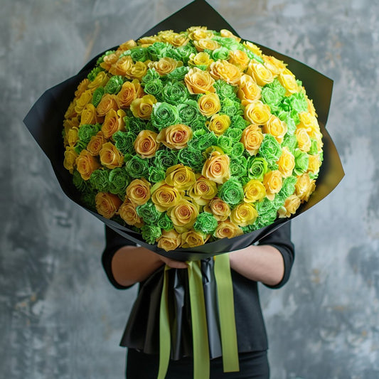 Preserved Yellow and Green Roses Flower Bouquet - Imaginary Worlds