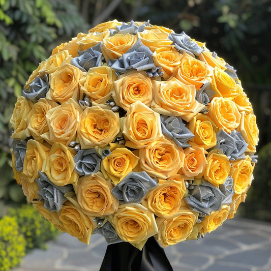 Preserved Yellow and Silver Roses Flower Bouquet - Imaginary Worlds