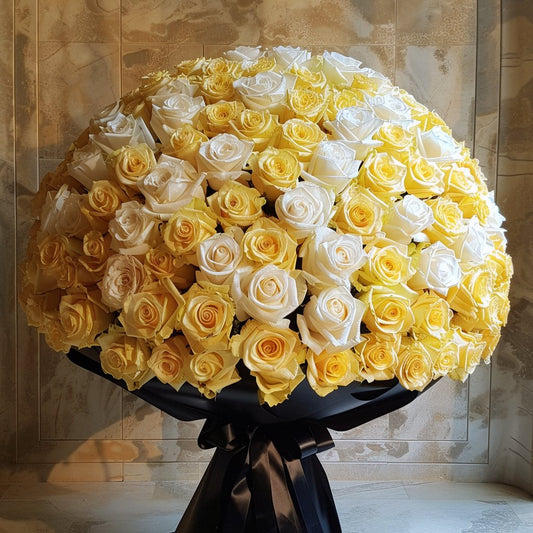 Preserved Yellow and White Roses Flower Bouquet - Imaginary Worlds