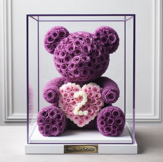Purple Rose Bear with Custom Number Heart - Imaginary Worlds