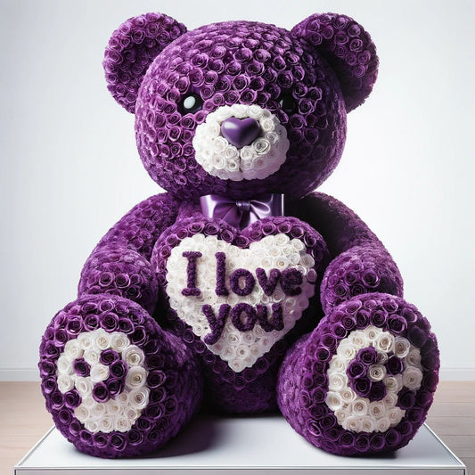 Purple Rose Bear with "I Love You" White Heart - Imaginary Worlds