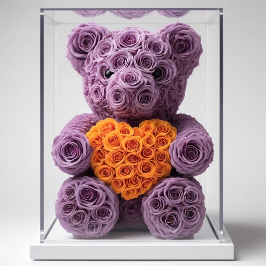 Purple Rose Bear with Orange Roses Heart - Imaginary Worlds