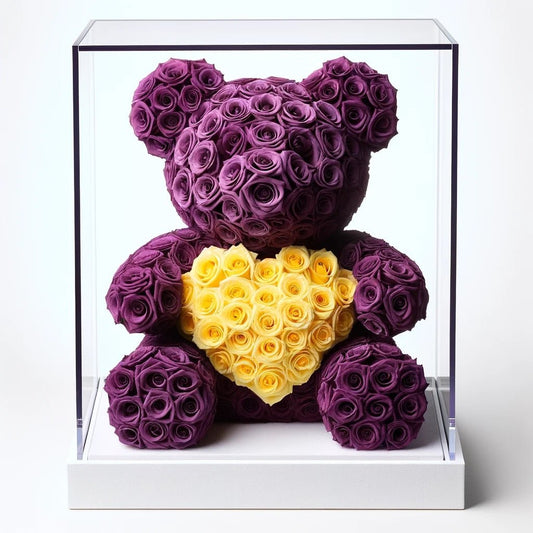 Purple Rose Bear with Yellow Roses Heart - Imaginary Worlds