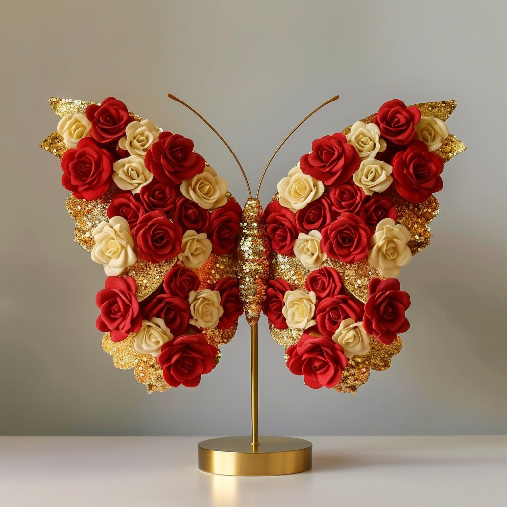 Radiant Love Red and Gold Rose Butterfly Lamp - Imaginary Worlds