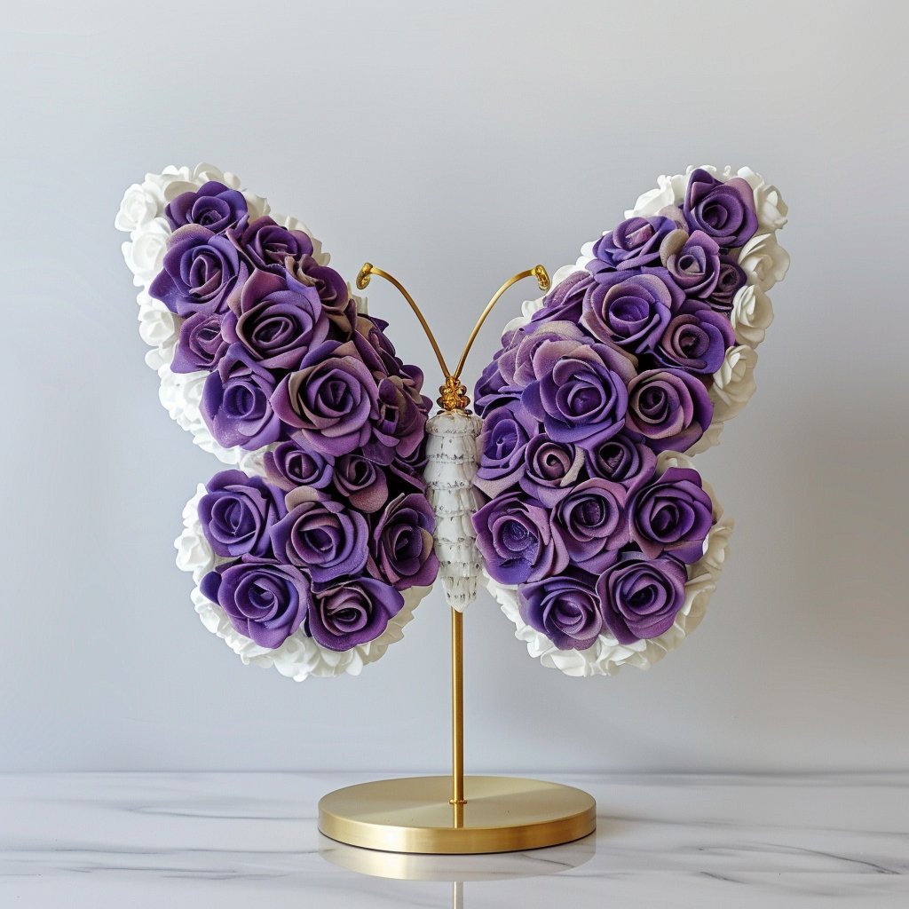 Radiant Love White and Purple Rose Butterfly Lamp - Imaginary Worlds