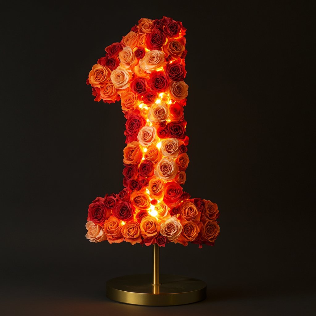 Red and Orange Rose Eternal Number 1 Lamp - Imaginary Worlds